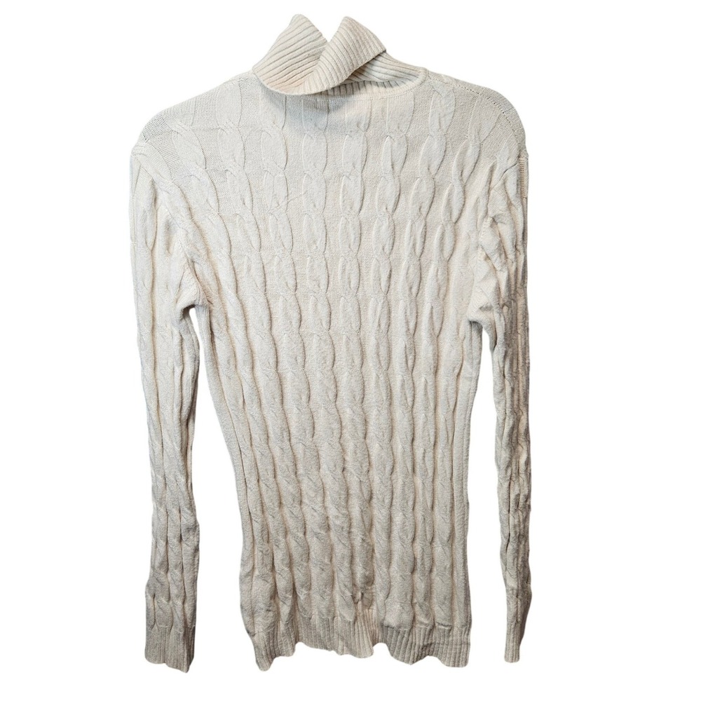 Coofandy Mens Cream Cable Knit Turtleneck Sweater Size L Off White Pullover - Picture 3 of 5